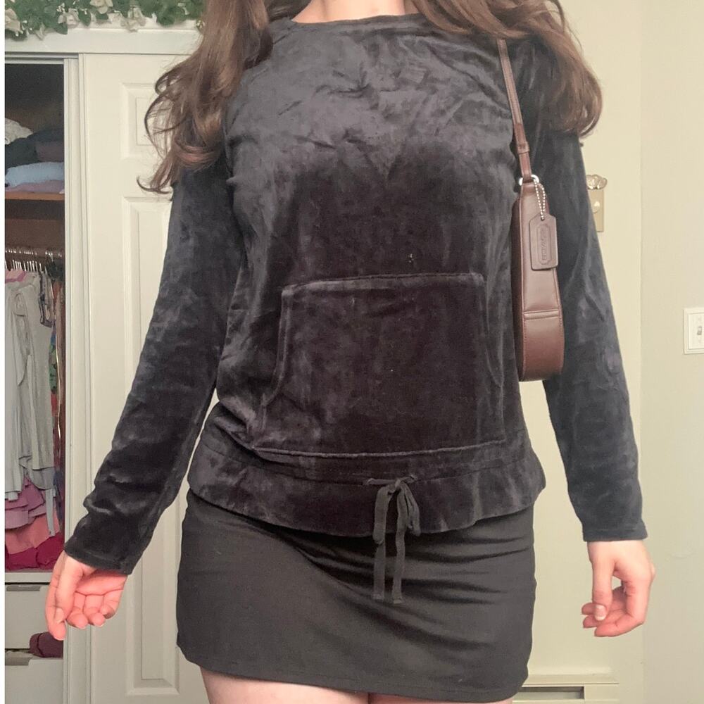 Pure Jill Small Black Sweatshirt Longsleeve Top Velour Velvet J.Jill Womens